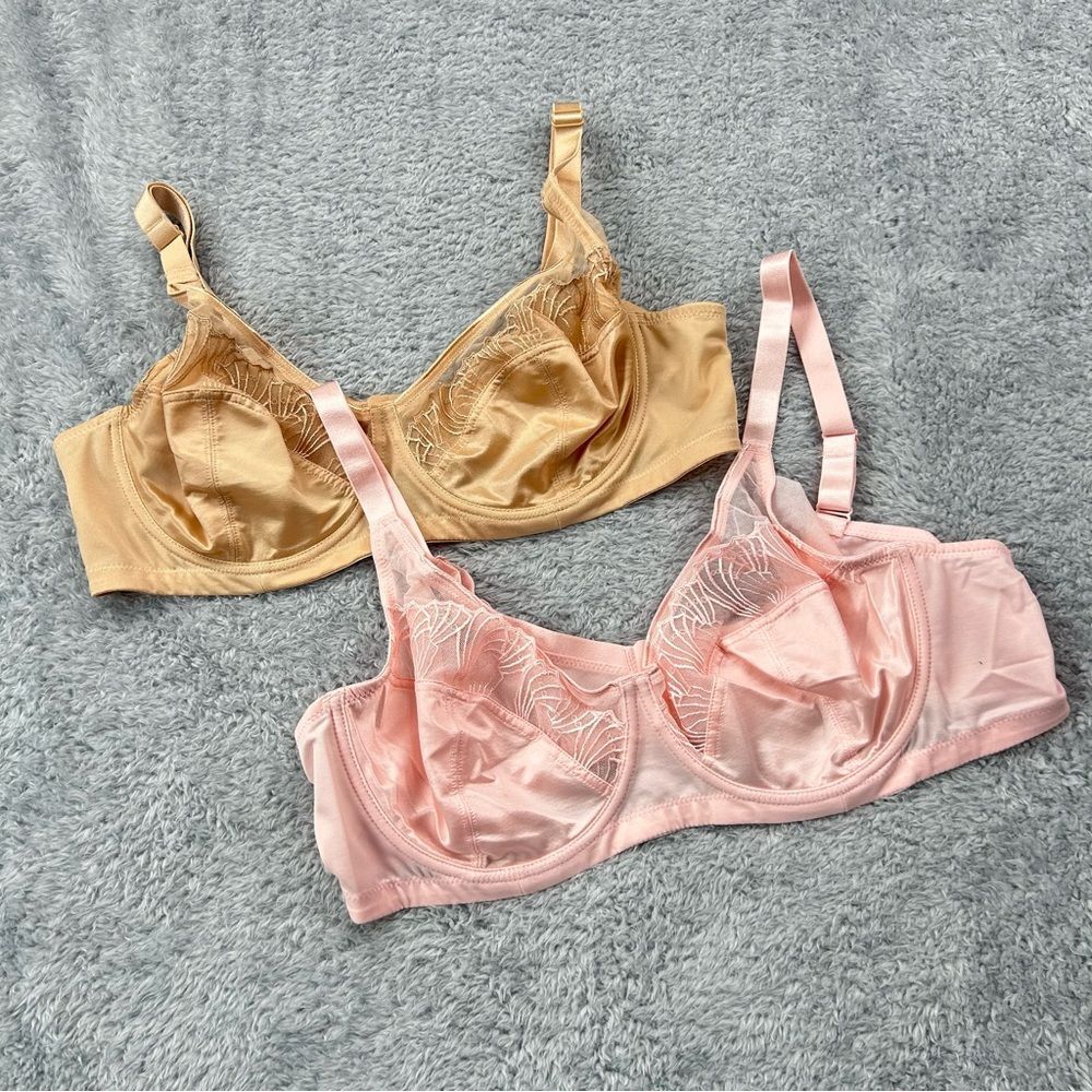 SheCurve Lot of 2 Pearl Shimmer Lace Minimizer Bras Nude & Light Pink Sz 42D